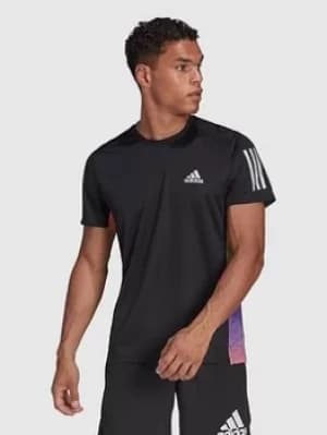 adidas Own The Run 3s T-Shirt, Black/Purple, Size S, Men