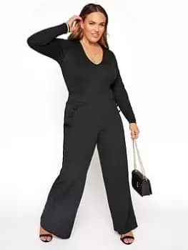 Yours London Button Detail Scuba Crepe Trousers, Black, Size 22, Women