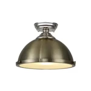 Dresden Flush Ceiling Lamp E27 With Round 31cm Metal Shade Polished Nickel, Antique Brass, Frosted White