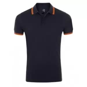 SOLS Mens Pasadena Tipped Short Sleeve Pique Polo Shirt (S) (French Navy/Neon Orange)
