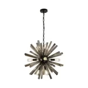 Hornby 10 Light E14, Round Ceiling Pendant Matt Black, Smoke Glass