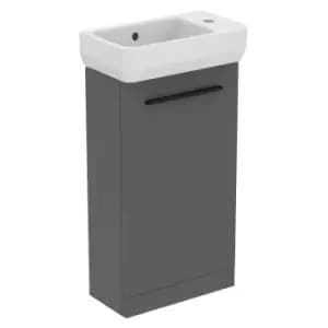 Ideal Standard I.life S Matt Quartz Grey Freestanding Guest Unit, 45Cm Right Hand Taphole Guest Basin And Black Handle Pack