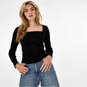 Jack Wills Ribbed Square Neck Top - Black