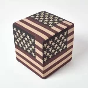 Cotton Square Pouffe Vintage usa Flag, 36 x 36 x 38cm - Blue, Red & White - Homescapes