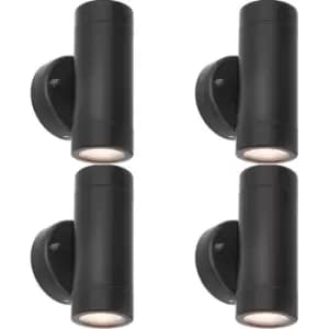 4 PACK Up & Down Twin Outdoor IP44 Wall Light - 2 x 7W GU10 LED - Matt Black