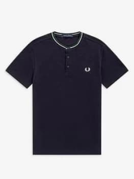 Fred Perry Striped Neck Henley T-Shirt, Navy Size M Men