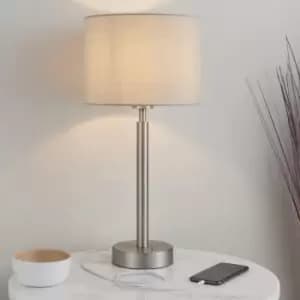 Table Lamp Matt Nickel Plate & Taupe Fabric 60W E27 Base & Shade e10583