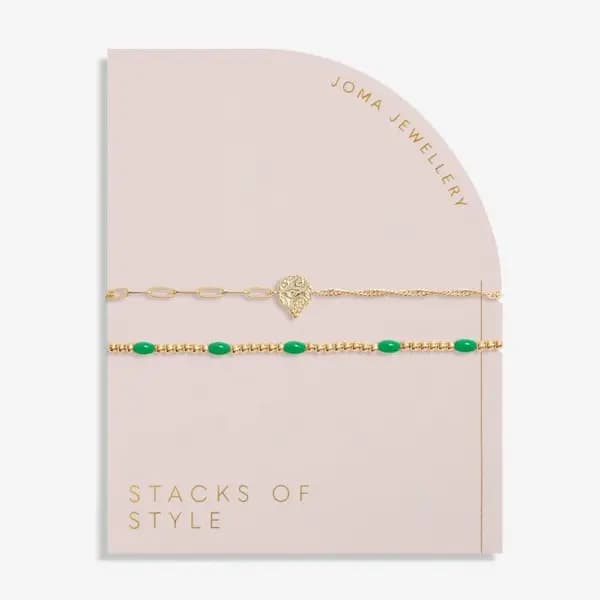 Stacks Of Style Green Enamel Gold Plated Set Of 2 s Bracelet 7100