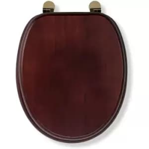 Solid Wood Toilet Seat, Mahogany with Brass Hinges - Croydex