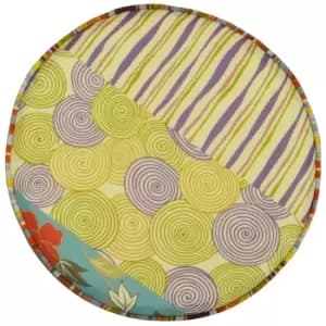 Techstyle Patchwork Shabby Chic Round Pouffe Padded Foot Stool /Wood Legs Multi-coloured