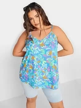 Yours Cross Back Woven Cami Abstract Swirl, Blue, Size 18, Women