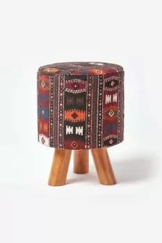 Tall Kilim Footstool with Wooden Legs