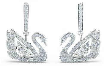Swarovski Dancing Swan Pierced Earrings Rhodium Plated Jewellery