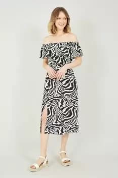 Black Zebra Print Bardot Dress