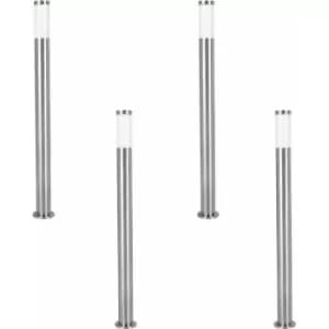 Loops - 4 pack IP44 Outdoor Bollard Light Stainless Steel 12W E27 1100mm Driveway Post