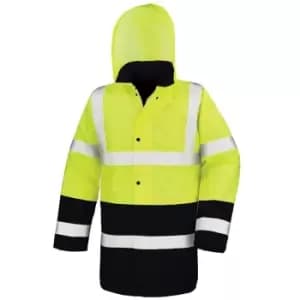 Result Unisex Adult Motorway Two Tone Safety Coat (L) (Fluorescent Yellow/Black)