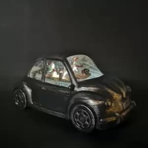 Premier Decorations Ltd - 20cm Premier Snowman Driving Silver Car Christmas Water Glitter Spinner with Timer