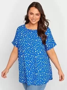 Yours Short Sleeve Boxy Top Cobalt Markings - Blue Size 14, Women