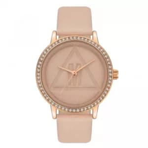 Missguided Pale Pink PU Strap Watch with Stones on Bezel