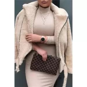 I Saw It First Brown Check Print Clutch Bag - Brown