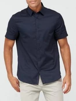 Armani Exchange Short Sleeve Placket Logo Shirt Navy Size S Men