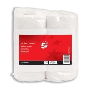 5 Star Facilities Kitchen Towels Twinpack 2 Ply Sheets 55 per Roll White Pack of 2