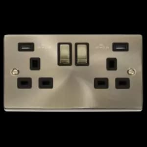 Click Scolmore Deco Ingot 2 Gang 13A 2x USB-A 4.2A Switched Socket - VPAB580BK