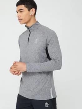 Gym King Sport Race 1/4 Zip Funnel Neck Top - Grey Marl