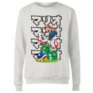 Nintendo Super Mario Piranha Plant Japanese Womens Sweatshirt - White - L