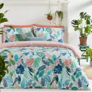 Furn. Guava Floral Reversible Duvet Cover and Pillowcase Set Blue/Green/White