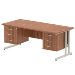 Impulse 1800 Rectangle Silver Cant Leg Desk WALNUT 2 x 3 Drawer Fixed Ped