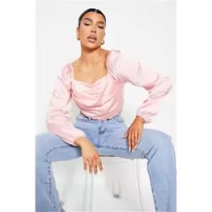I Saw It First Pink Satin Milk Maid Drape Front Top - Pink