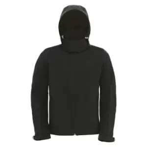 B&C Mens Hooded Softshell Breathable, Waterproof & Windproof Jacket (Fleece Lining) (3XL) (Black)