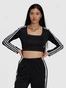 adidas Originals Long Sleeve Crop T-Shirt - Black, Size 10, Women