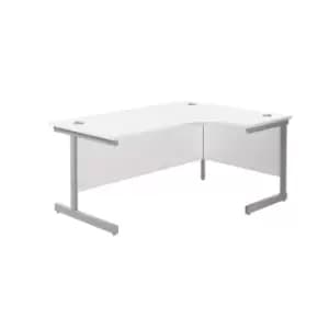 1600X1200 Single Upright Right Hand Radial Desk White - Silver + Desk High Ped