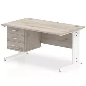 Impulse 1400 Rectangle White Cable Managed Leg Desk Grey Oak 1 x 3