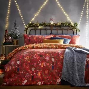 Furn. Nutcracker Red Duvet Cover and Pillowcase Set Red