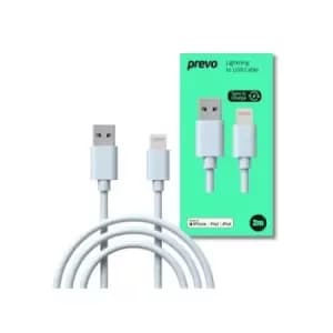 Prevo USB-LIGHTNING-2M Lightning Cable Apple Lightning (M) to USB 2.0 A (M) 2m White MFI Certified Fast Charging up to 2.1A Data Sync Rate up to 480Mb