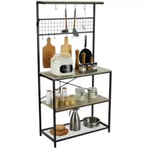 VEVOR Kitchen Baker's Rack, 4-Tier Industrial Microwave Stand with Hutch & 10 S-Shaped Hooks, Multifunctional Coffee Station Organizer with Utility