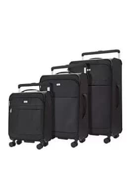 Rock Luggage Rocklite 3Pcs Set Soft 8 Wheel Black Suitcases