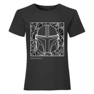 Star Wars: The Mandalorian Girls Line Drawing Helmet T-Shirt (5-6 Years) (Black)