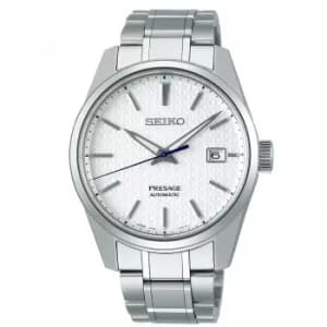 Seiko Presage Sharp Edge Series White Dial Silver Stainless Steel Bracelet Automatic Mens Watch SPB165J1