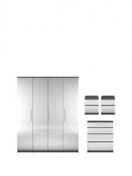 Prague Mirror 4 Piece Package - 4 Door Wardrobe, 4 Drawer Chest And 2 Bedside Cabinets (Buy And Save!)
