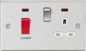 KnightsBridge 45A DP Cooker Switch & 13A Switched Socket with Neons & White Insert - Square Edge Brushed Chrome