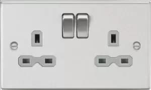 KnightsBridge 13A 2G DP Switched Socket with Grey Insert - Square Edge Brushed Chrome
