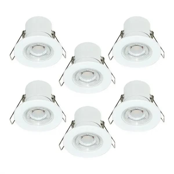 Luceco Luceco F-Eco 5W Cool White Dimmable LED Fire Rated Fixed Downlight - White - Pack of 6