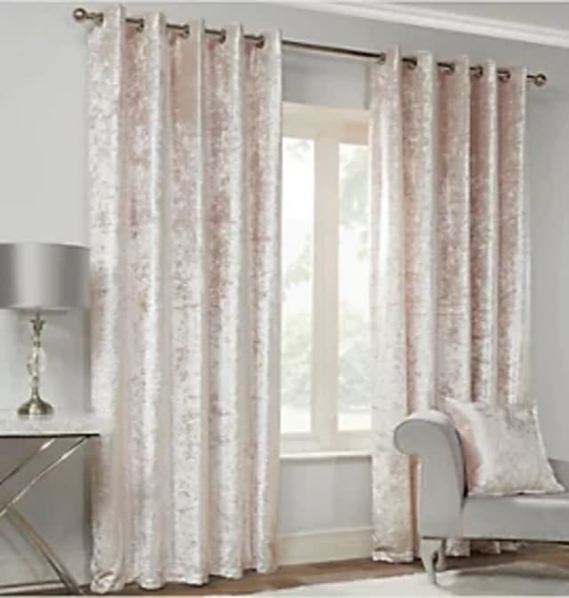 ALAN SYMONDS Alan Symonds - Luxury Modern Crushed Velvet Blush Fully Lined Ready Made Eyelet Ring Top Curtains 66x54 - Blush CVBLU6654
