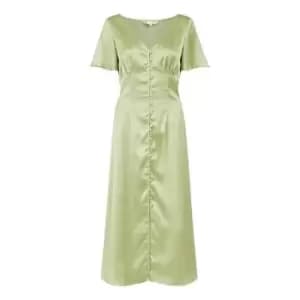 Yumi Green Satin Button Down Dress - Green