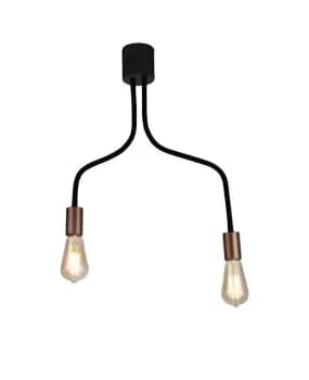 Flexible Semi Flush Ceiling 2 Light E27, Satin Black, Brushed Copper