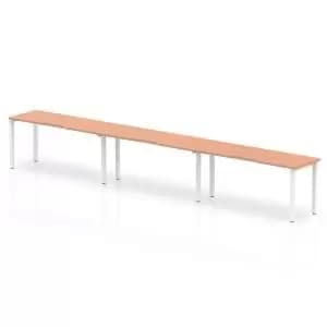 Single Silver Frame Bench Desk 1600 Beech 3 Pod